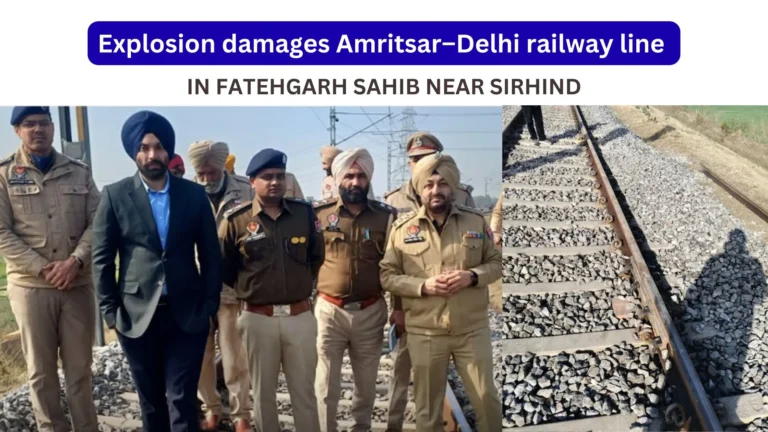 Ropar Range DIG Nanak Singh and other police officials at the site of the railway blast in Sirhind, Fatehgarh Sahib, on Saturday, January 24, 2026.