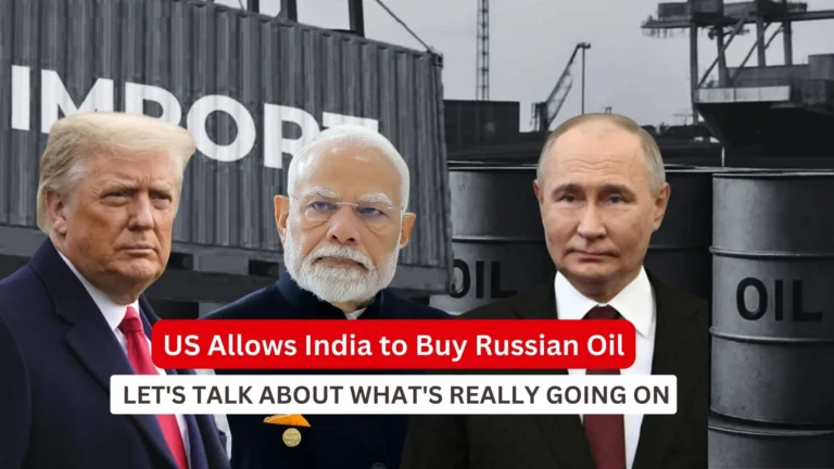 US Allows India to Buy Russian Oil with 30 day waiver_Picture of Trump, Putin, Modi_Decode Journalism