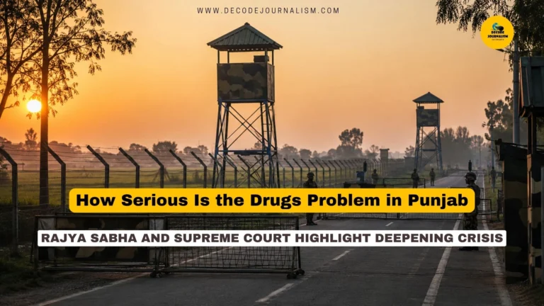 Drugs in Punjab news banner showing border security personnel representing anti-narcotics enforcement efforts
