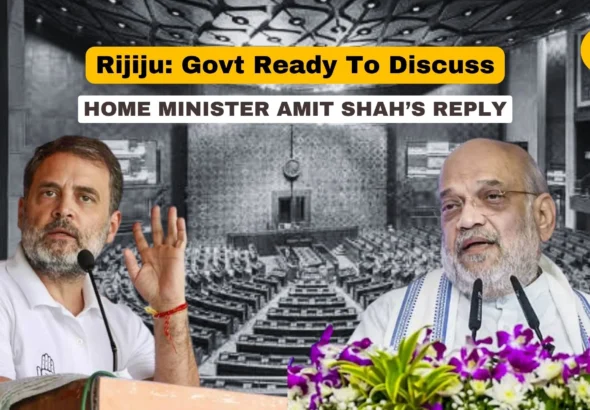 Amit Shah Monsoon Session Parliament deadlock news banner showing Lok Sabha proceedings amid Opposition protests
